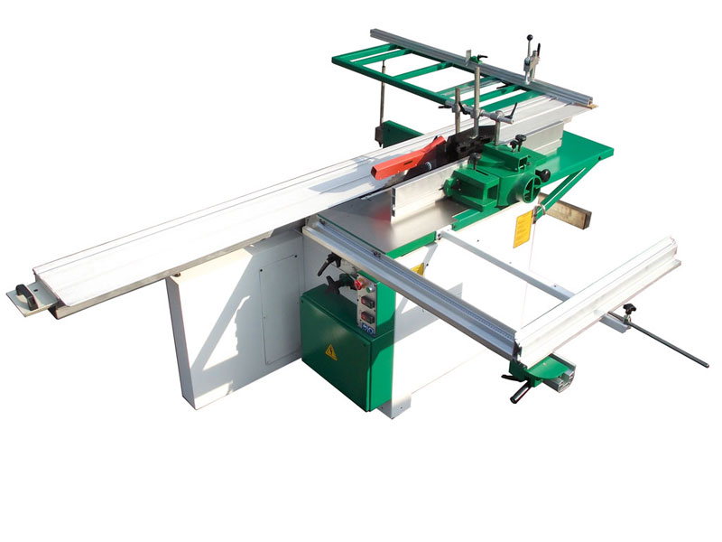 Table saw for equiped with circular saw Ø 315 mm height adjustable and tilt up to 45°, engraver, carriage 3000 mm and vertical spindle moulder