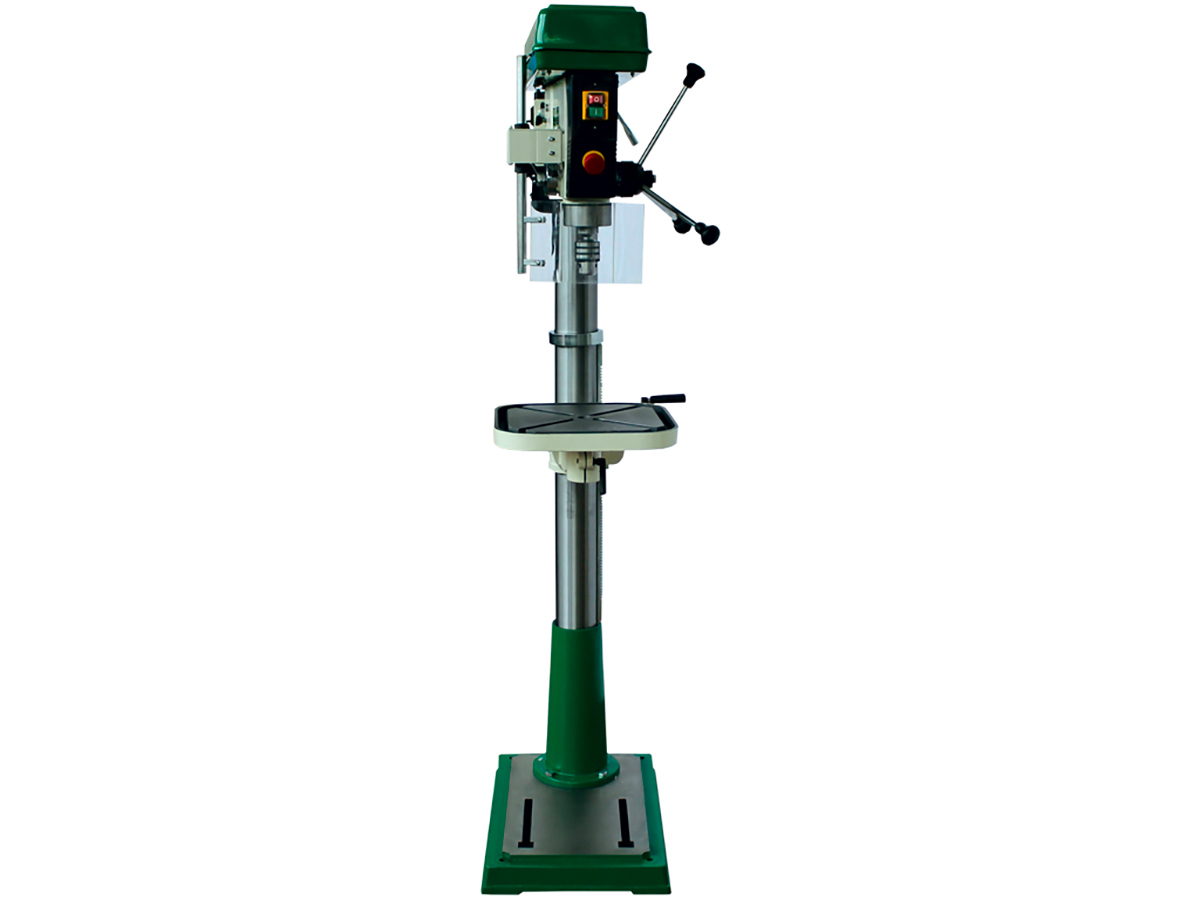 Drill press with belt drive, tilting table, 1100 W single-phase motor and  speed rotation from a minimum of 150 to a maximum of 2700 rpm