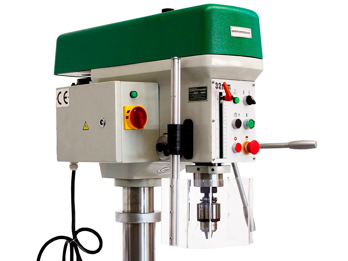 Column drilling machine with integrated  manual lowering milling machine