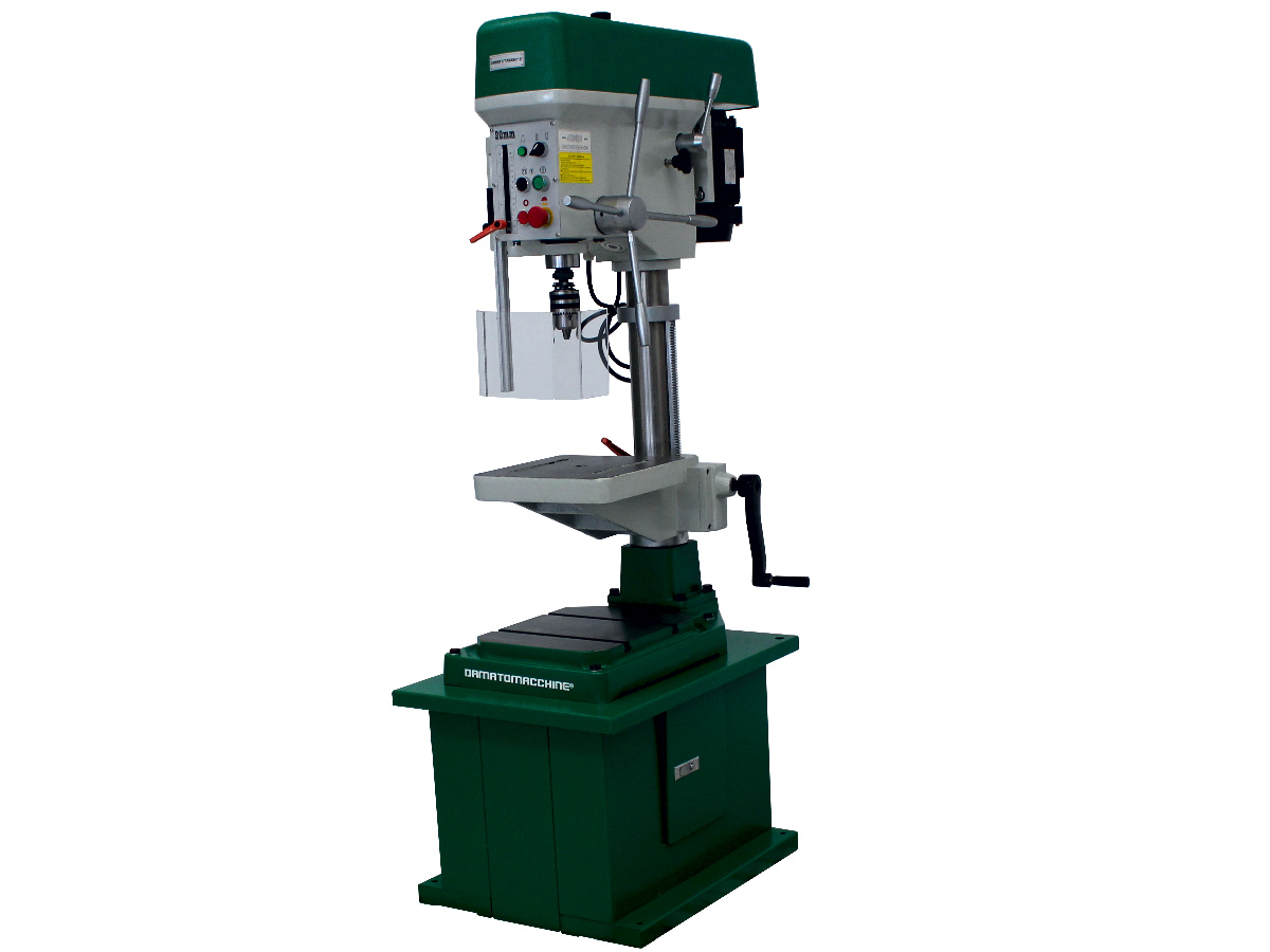 Column drilling machine with integrated milling function with maximum drilling capacity of 2.0 mm powered by a three-phase motor 0,75 kW 