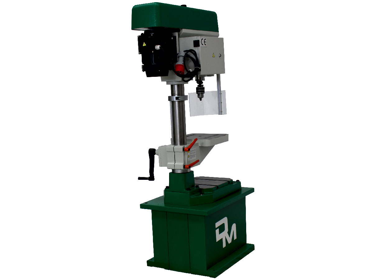 Column drilling machine with integrated milling function with maximum drilling capacity of 2.0 mm powered by a three-phase motor 0,75 kW 