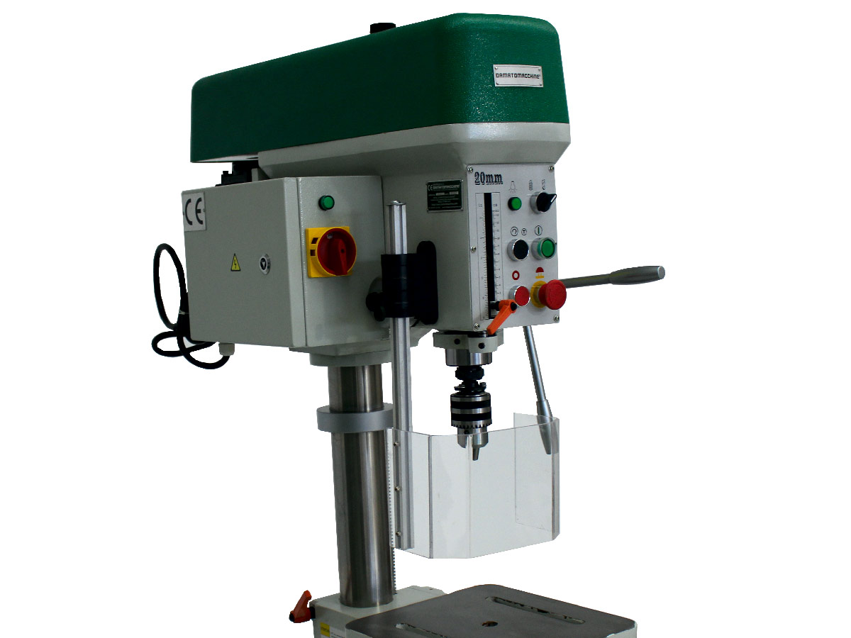 Column drilling machine with integrated milling function with maximum drilling capacity of 2.0 mm powered by a three-phase motor 0,75 kW 