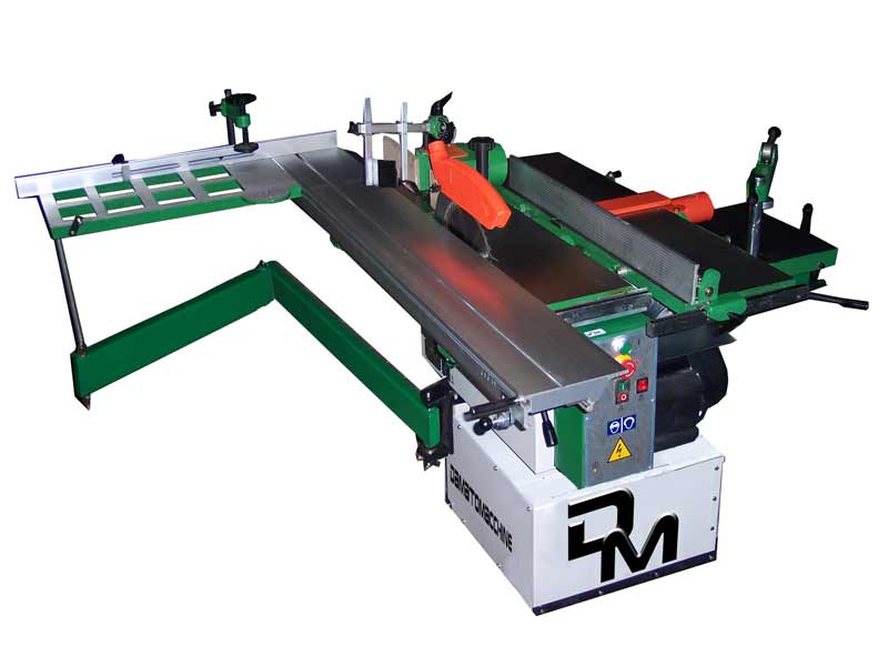 Kombimaschine mit 7 Bearbeitungen, Hobelmaschine von 260 mm und Besäum-Schiebetisch auf Aluminium-Wagen mit Breite des Schneidblattes 1500 mm