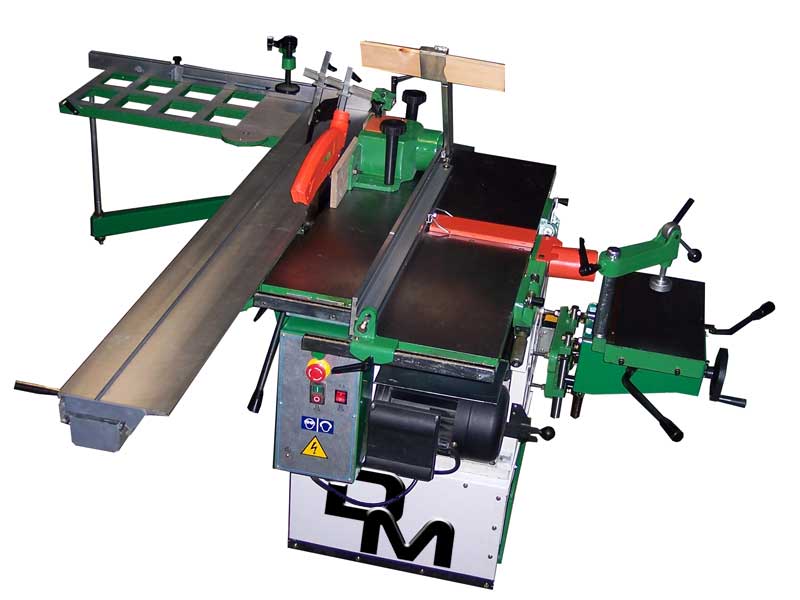 Kombimaschine mit 7 Bearbeitungen, Hobelmaschine von 260 mm und Besäum-Schiebetisch auf Aluminium-Wagen mit Breite des Schneidblattes 1500 mm